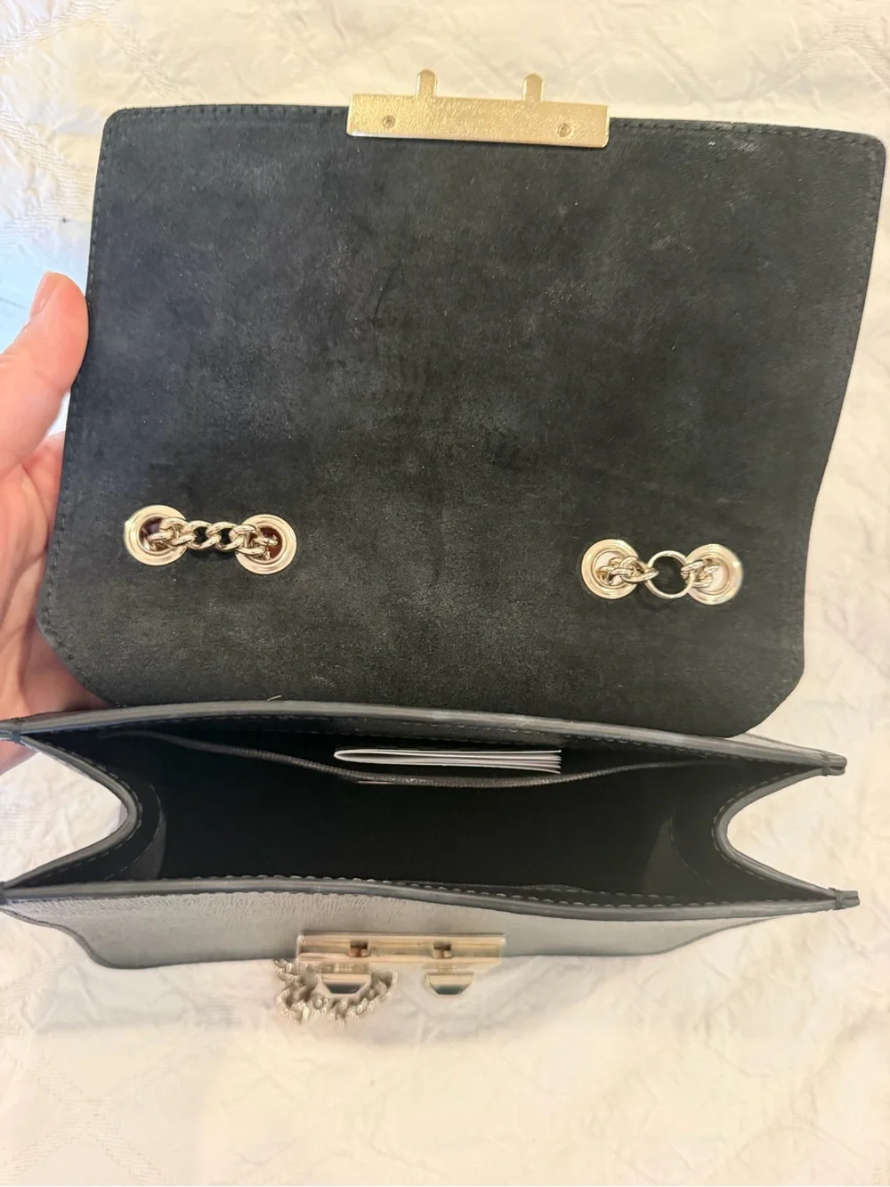 Furla Black Saffiano Leather Gold Chain Shoulder Bag – Never Worn